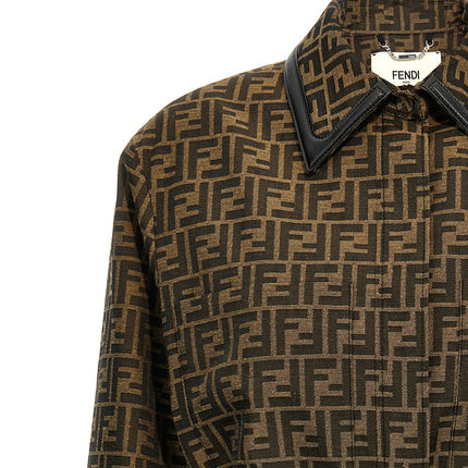 Fendi Brown Polyester Leather Jacket