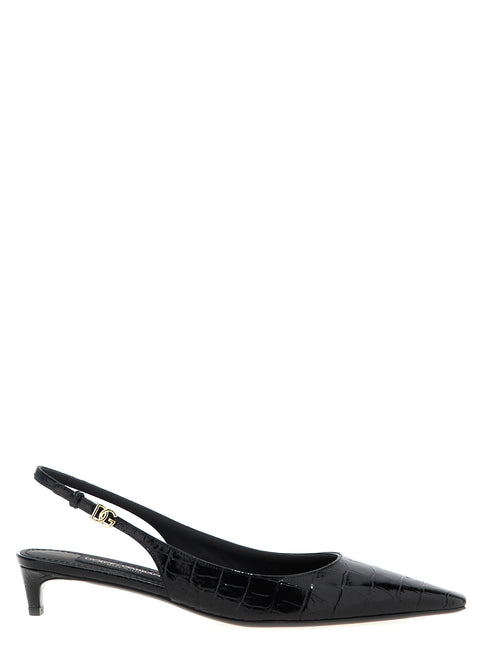 Dolce & Gabbana Black Calfskin Mid Heel Pumps