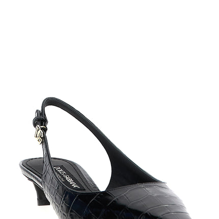 Dolce & Gabbana Black Calfskin Mid Heel Pumps