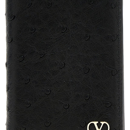 Valentino Garavani Black Ostrich Skin Cardholder