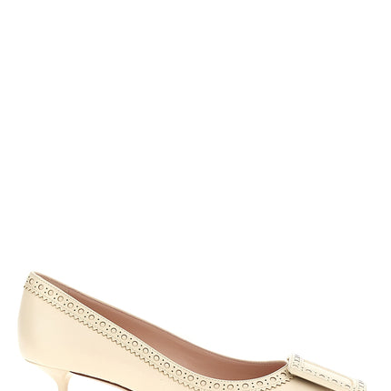 Roger Vivier White Lamb Leather Mid Heel Pumps