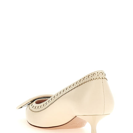 Roger Vivier White Lamb Leather Mid Heel Pumps