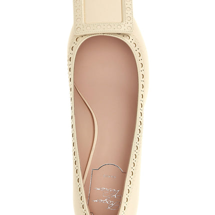Roger Vivier White Lamb Leather Mid Heel Pumps