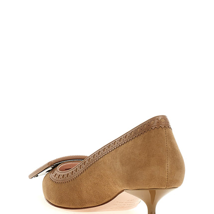 Roger Vivier Beige Goatskin Mid Heel Pumps