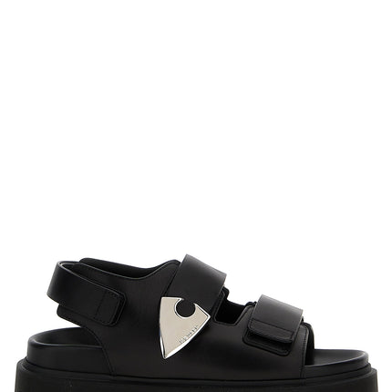 Alexander McQueen Black Calf Leather Bos Taurus Flat Sandals