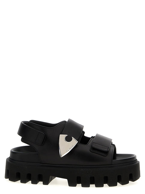 Alexander McQueen Black Calf Leather Bos Taurus Flat Sandals
