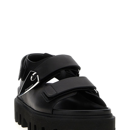 Alexander McQueen Black Calf Leather Bos Taurus Flat Sandals