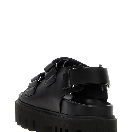 Alexander McQueen Black Calf Leather Bos Taurus Flat Sandals