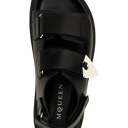 Alexander McQueen Black Calf Leather Bos Taurus Flat Sandals