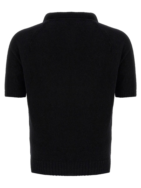 MA'RY'YA Black Cotton Polo Shirt