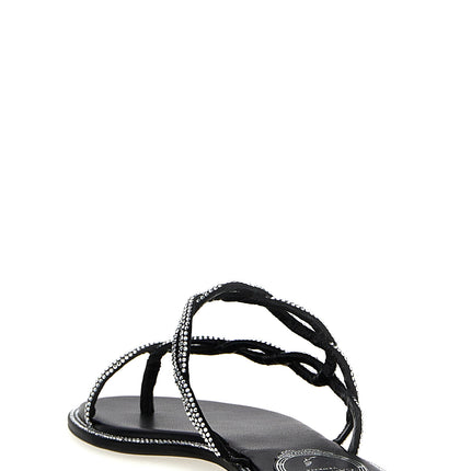 RENE CAOVILLA Black Satin Slides