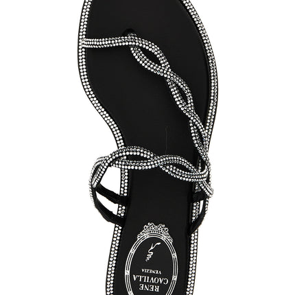 RENE CAOVILLA Black Satin Slides