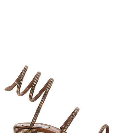 RENE CAOVILLA Brown Satin Platform Sandals