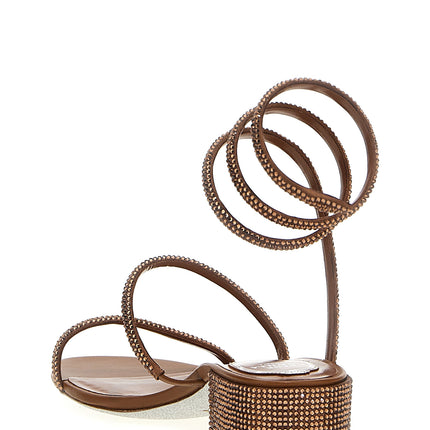 RENE CAOVILLA Brown Satin Platform Sandals