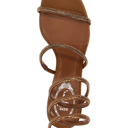 RENE CAOVILLA Brown Satin Platform Sandals