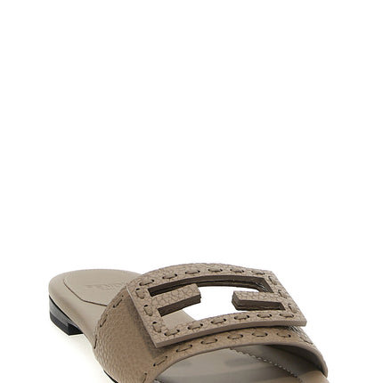 Fendi Gray Calfskin Slides