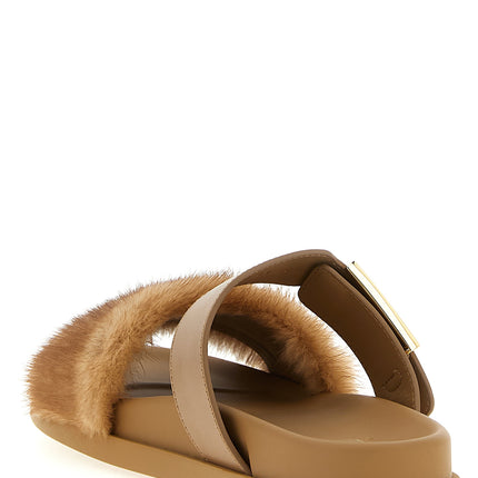Fendi Brown Leather Slides