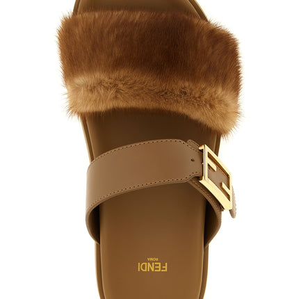 Fendi Brown Leather Slides