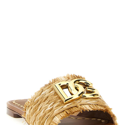 Dolce & Gabbana Brown Raffia Slides