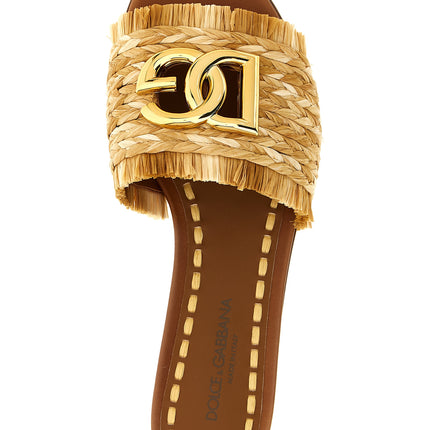 Dolce & Gabbana Brown Raffia Slides