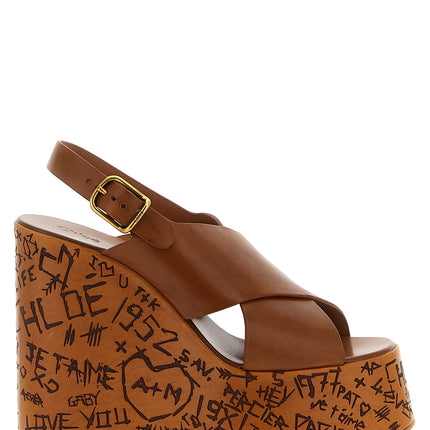 Chloé Brown Calfskin Wedge Sandals