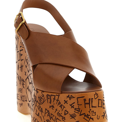 Chloé Brown Calfskin Wedge Sandals