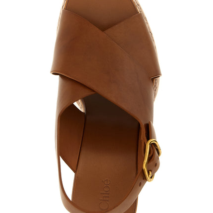Chloé Brown Calfskin Wedge Sandals