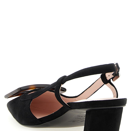Roger Vivier Black Goatskin Mid Heel Pumps