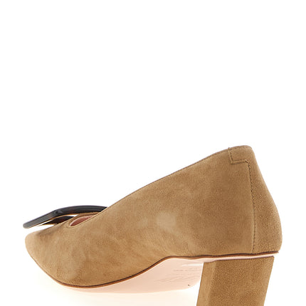 Roger Vivier Beige Goatskin Mid Heel Pumps