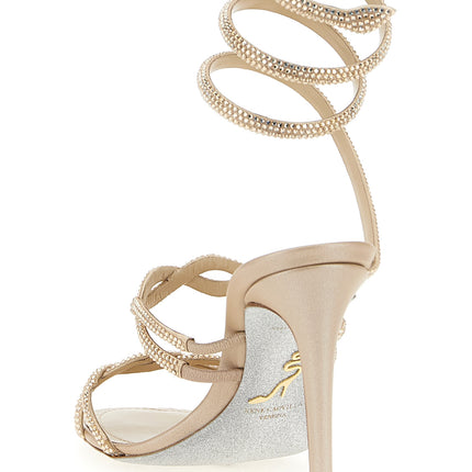 RENE CAOVILLA Beige Satin Stiletto Heel Sandals