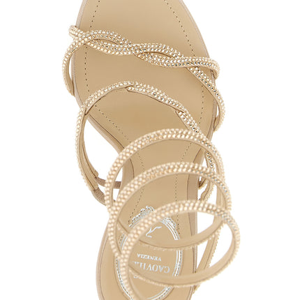RENE CAOVILLA Beige Satin Stiletto Heel Sandals