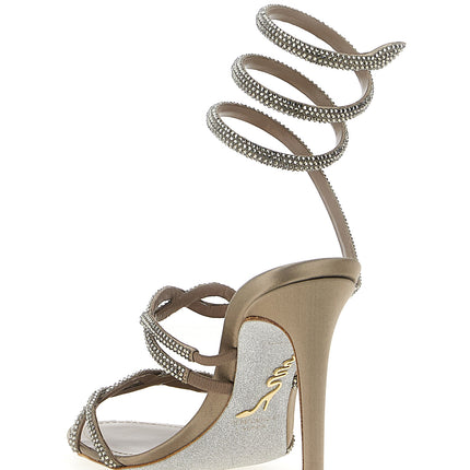 RENE CAOVILLA Gray Satin Stiletto Heel Sandals