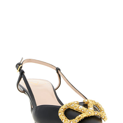 Valentino Garavani Black Calfskin Mid Heel Pumps