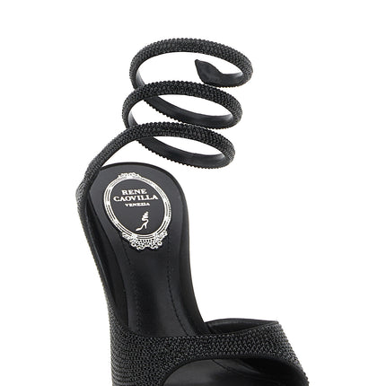 RENE CAOVILLA Black Satin Stiletto Heel Sandals