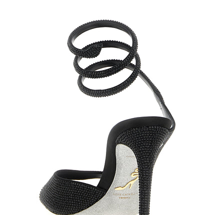 RENE CAOVILLA Black Satin Stiletto Heel Sandals