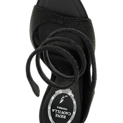RENE CAOVILLA Black Satin Stiletto Heel Sandals