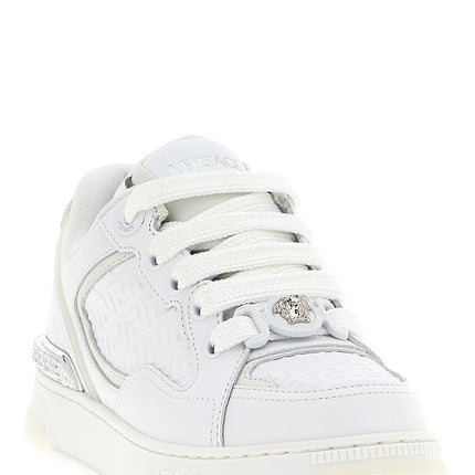 Versace White Calfskin Low Top Sneakers
