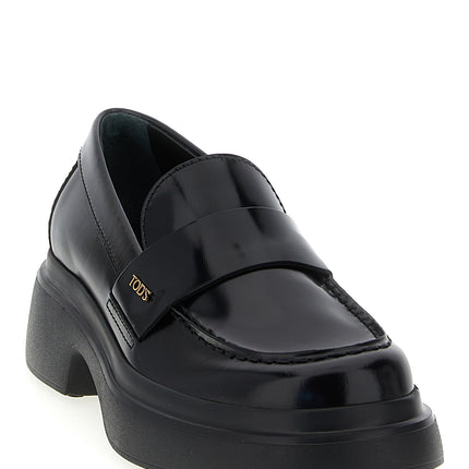 Tod's Black Calfskin Slip-On Loafers