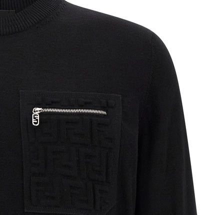 Fendi Black Virgin Wool Cardigan