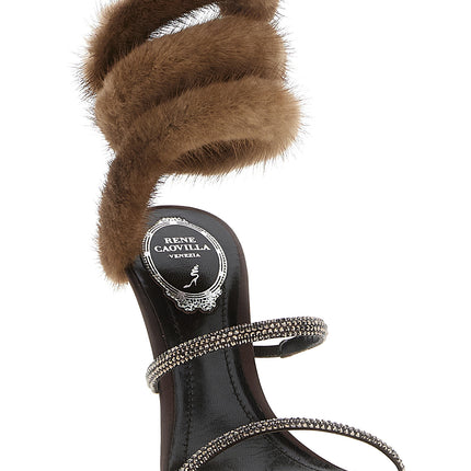 RENE CAOVILLA Brown Satin Stiletto Heel Sandals