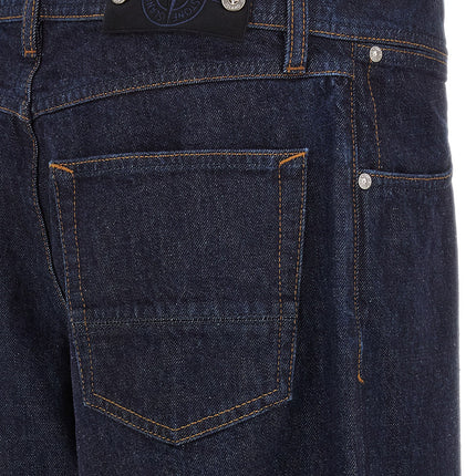 Stone Island Blue Cotton Straight-Leg Jeans