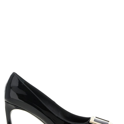 Roger Vivier Black Calfskin Mid Heel Pumps