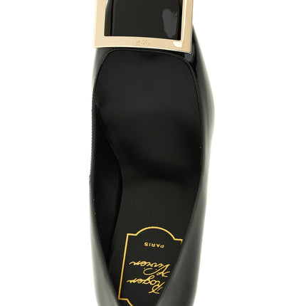 Roger Vivier Black Calfskin Mid Heel Pumps