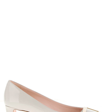 Roger Vivier White Calfskin Mid Heel Pumps