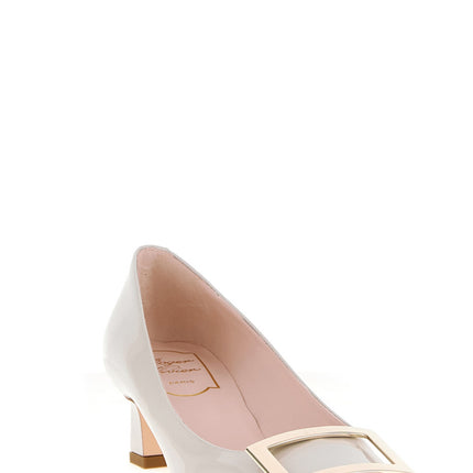 Roger Vivier White Calfskin Mid Heel Pumps