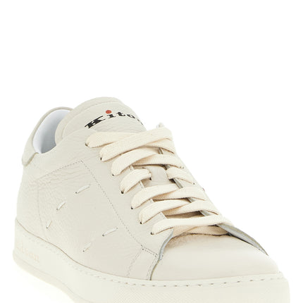 Kiton White Nubuc Leather Low Top Sneakers