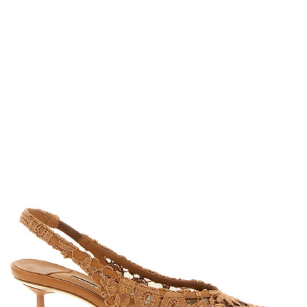 LE SILLA Brown Cotton Mid Heel Pumps