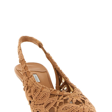 LE SILLA Brown Cotton Mid Heel Pumps