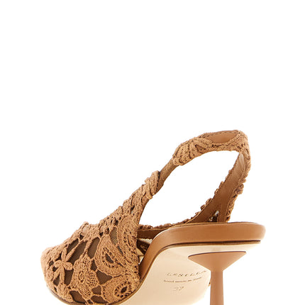 LE SILLA Brown Cotton Mid Heel Pumps