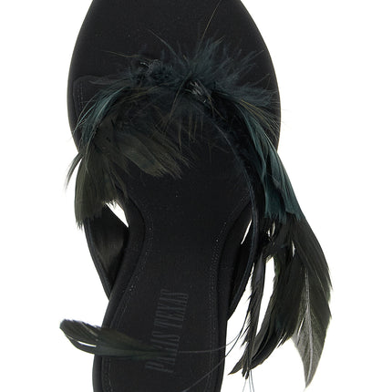 Paris Texas Black Silk Stiletto Heel Sandals